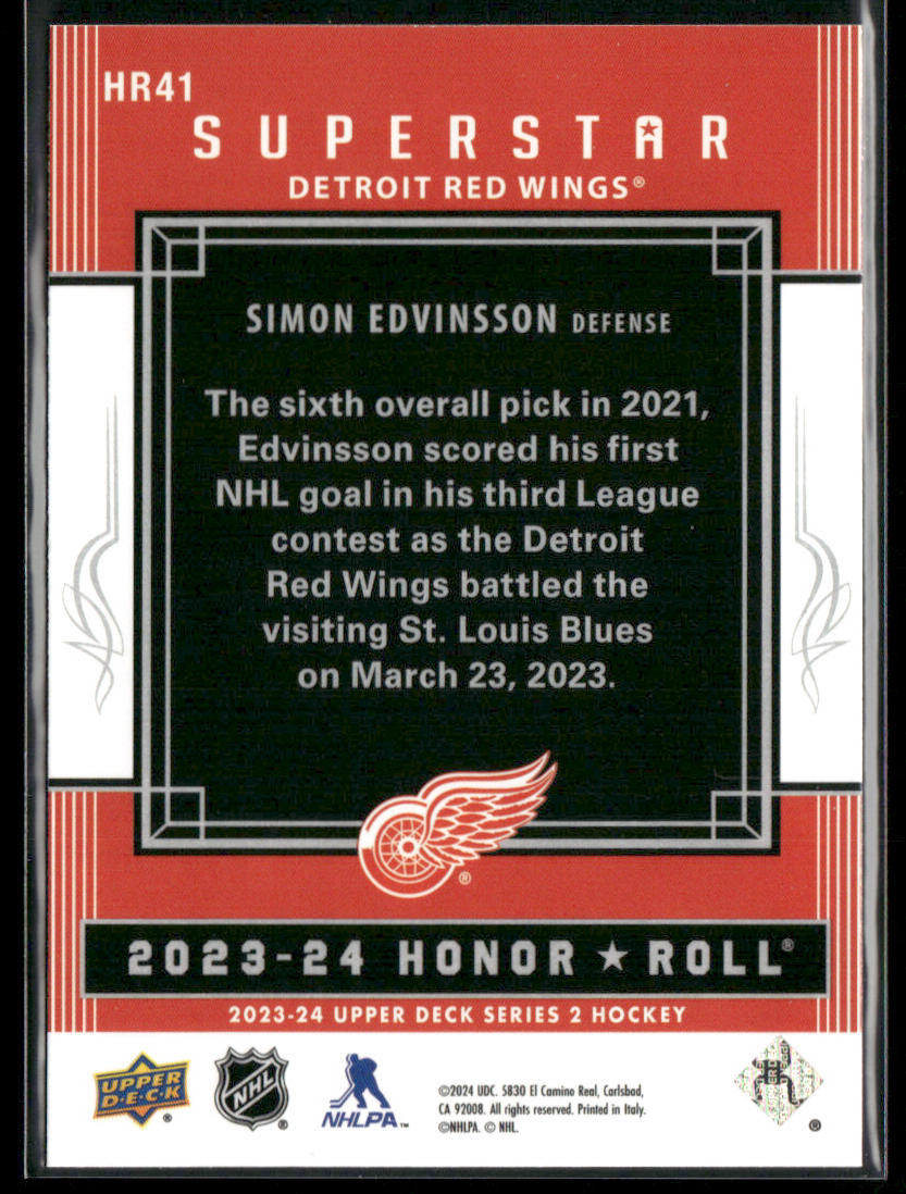 Simon Edvinsson 2023-24 Upper Deck Honor Roll #HR41 Detroit Red Wings