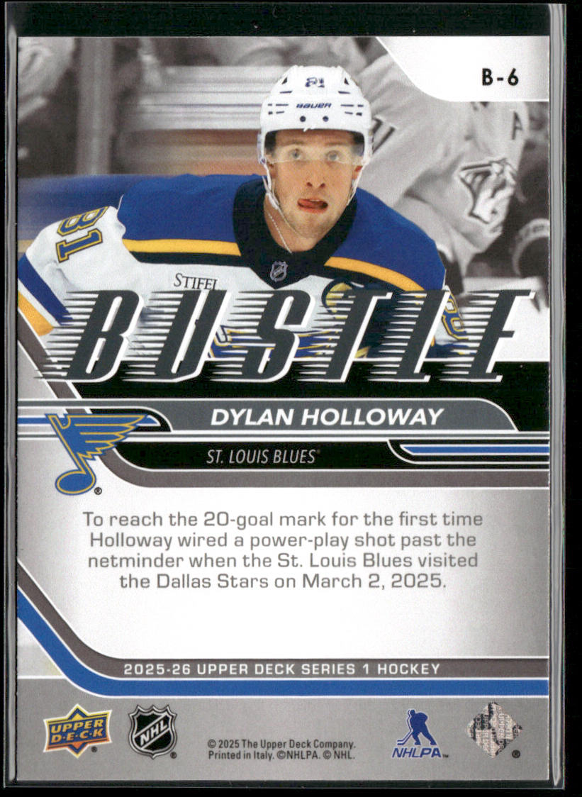 Dylan Holloway 2025-26 Upper Deck Bustle #B-6 St. Louis Blues