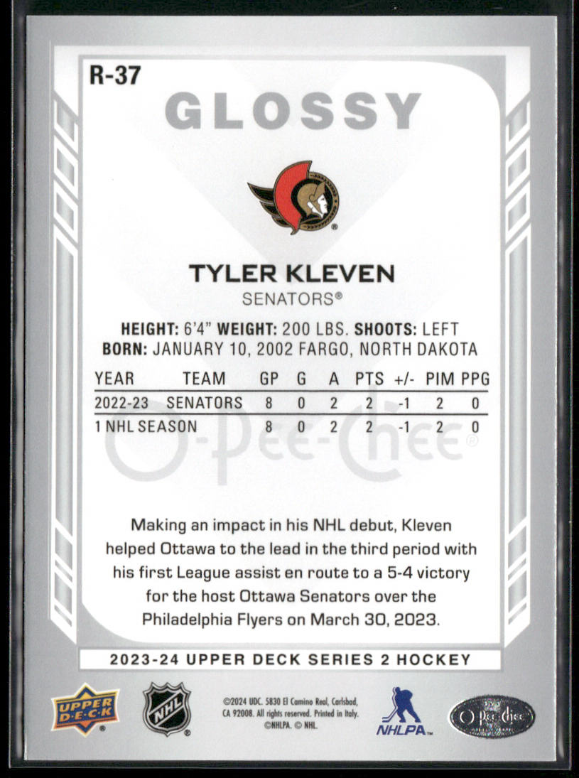 Tyler Kleven 2023-24 Upper Deck O-Pee-Chee Glossy #R-37 Ottawa Senators