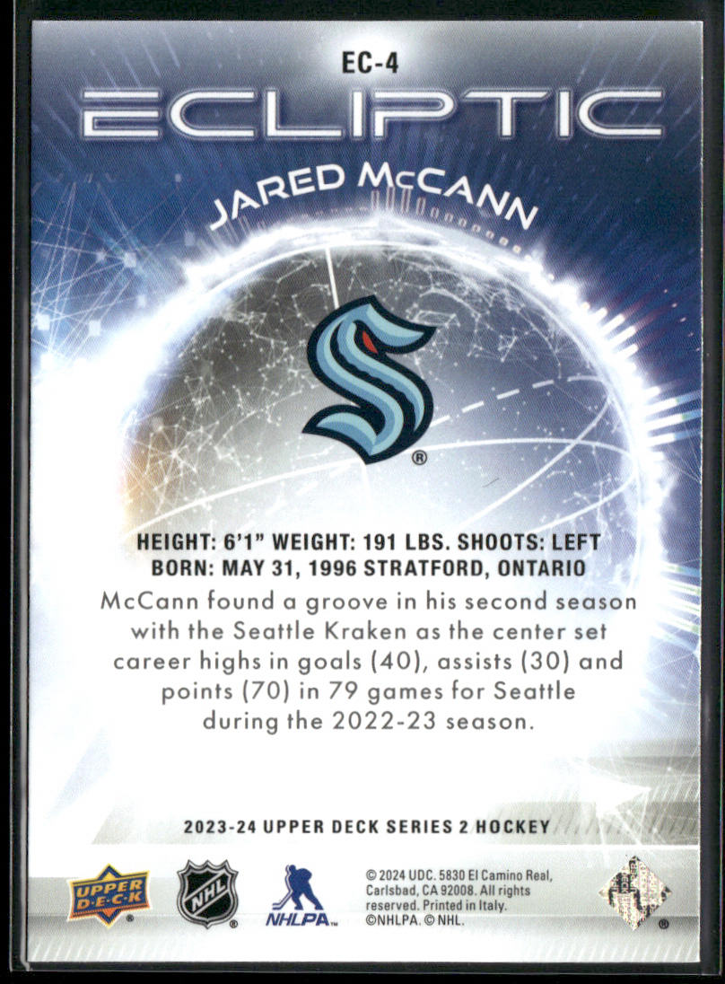 Jared McCann 2023-24 Upper Deck Ecliptic #EC-4 Seattle Kraken back
