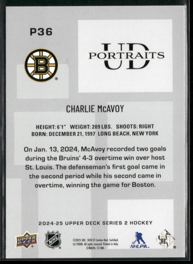 Charlie McAvoy 2024-25 Upper Deck UD Portraits #P36 Boston Bruins back