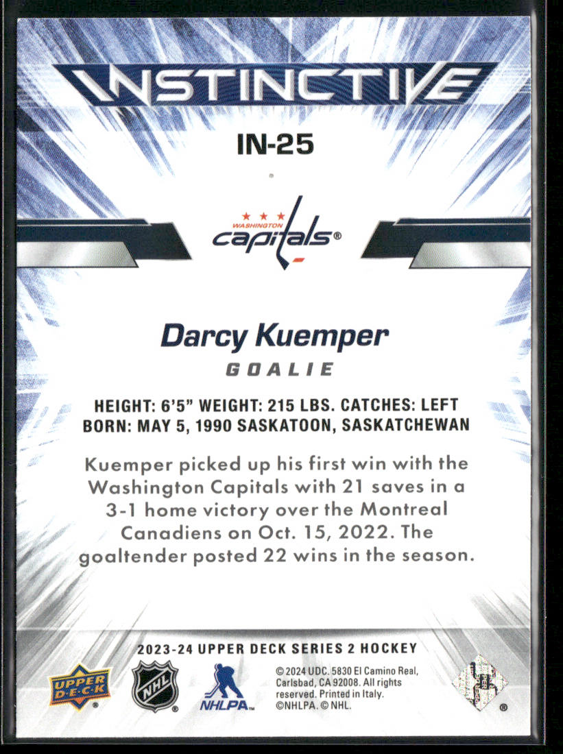 Darcy Kuemper 2023-24 Upper Deck Instinctive #IN-25 Washington Capitals