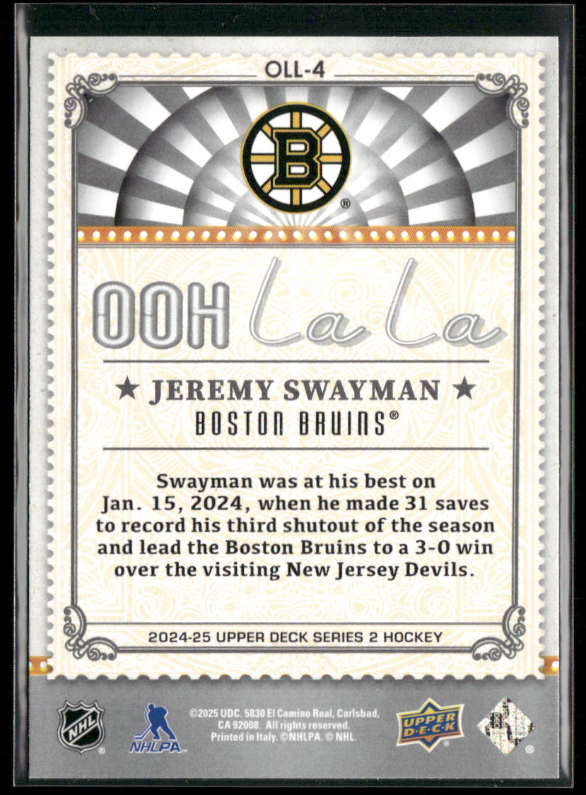 Jeremy Swayman 2024-25 Upper Deck Ooh La La #OLL-4 Boston Bruins back