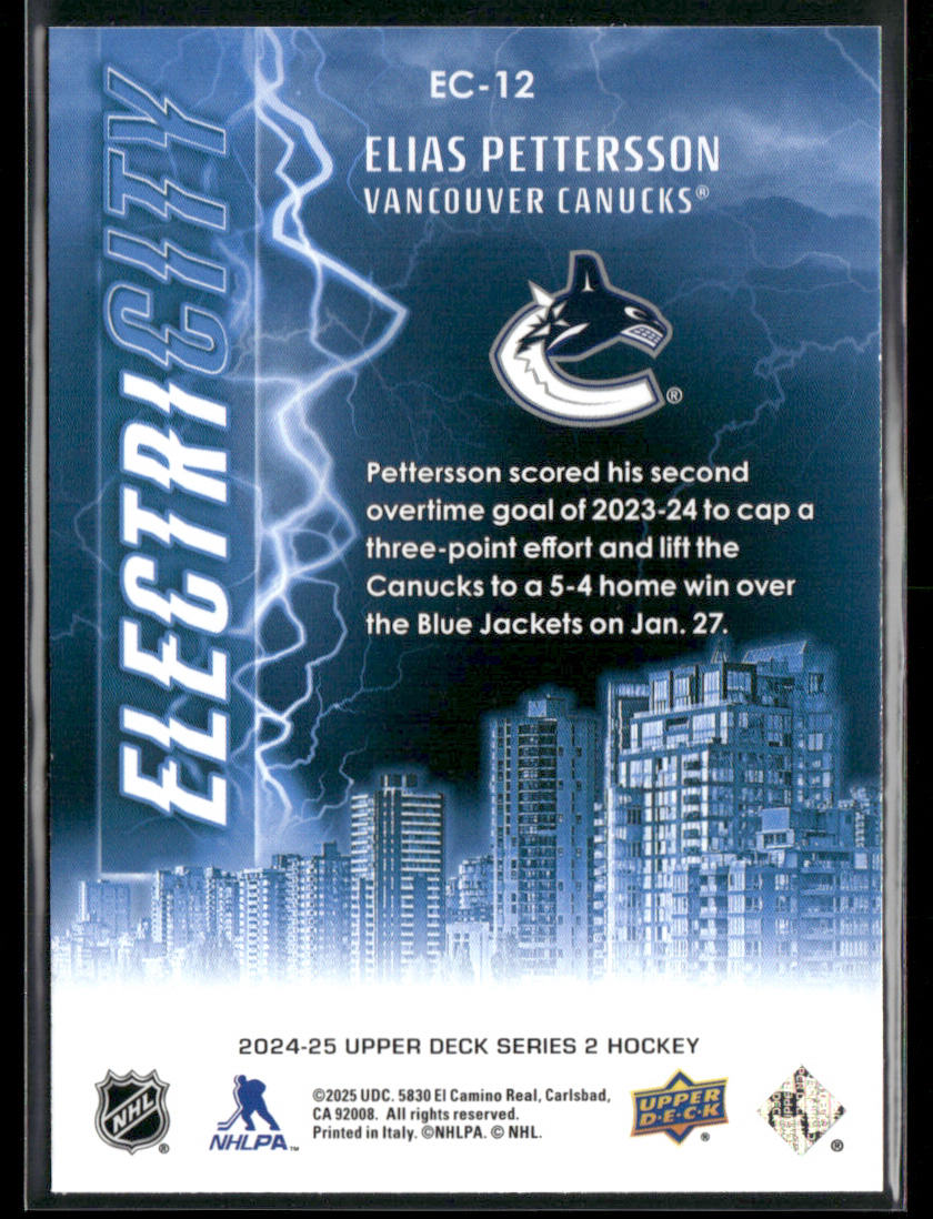 Elias Pettersson 2024-25 Upper Deck ElectriCITY #EC-12 Vancouver Canucks back
