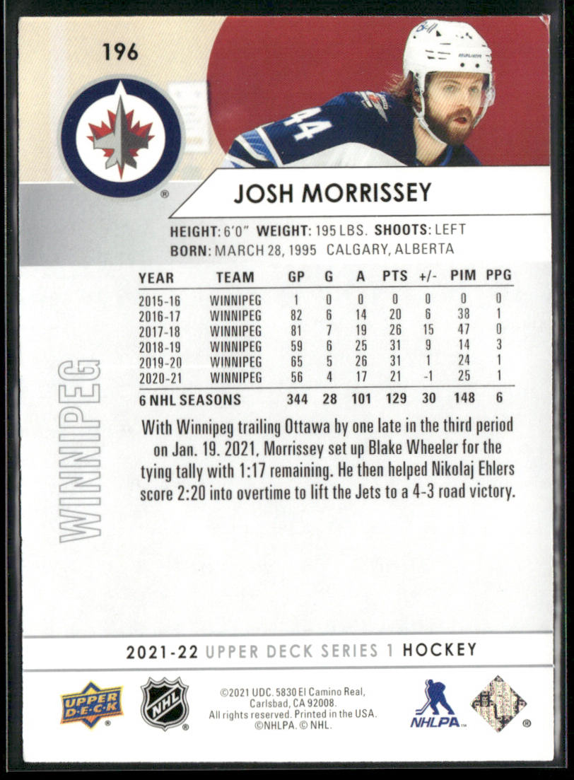 Josh Morrissey 2021-22 Upper Deck #196 Winnipeg Jets