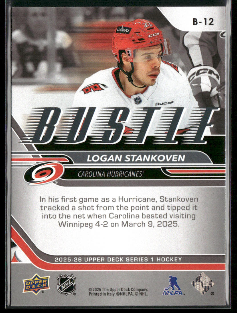 Logan Stankoven 2025-26 Upper Deck Bustle #B-12 Carolina Hurricanes