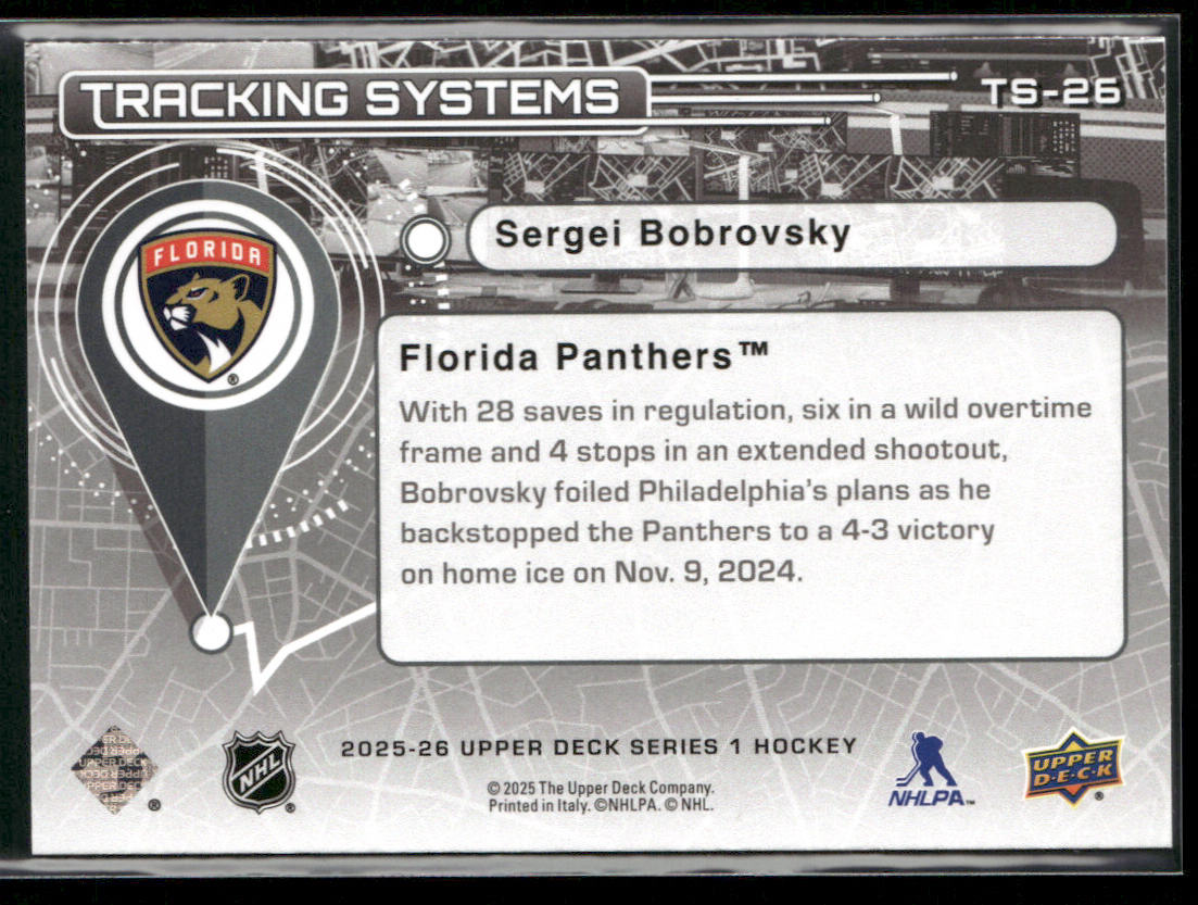 Sergei Bobrovsky 2025-26 Upper Deck Tracking Systems #TS-26 Florida Panthers