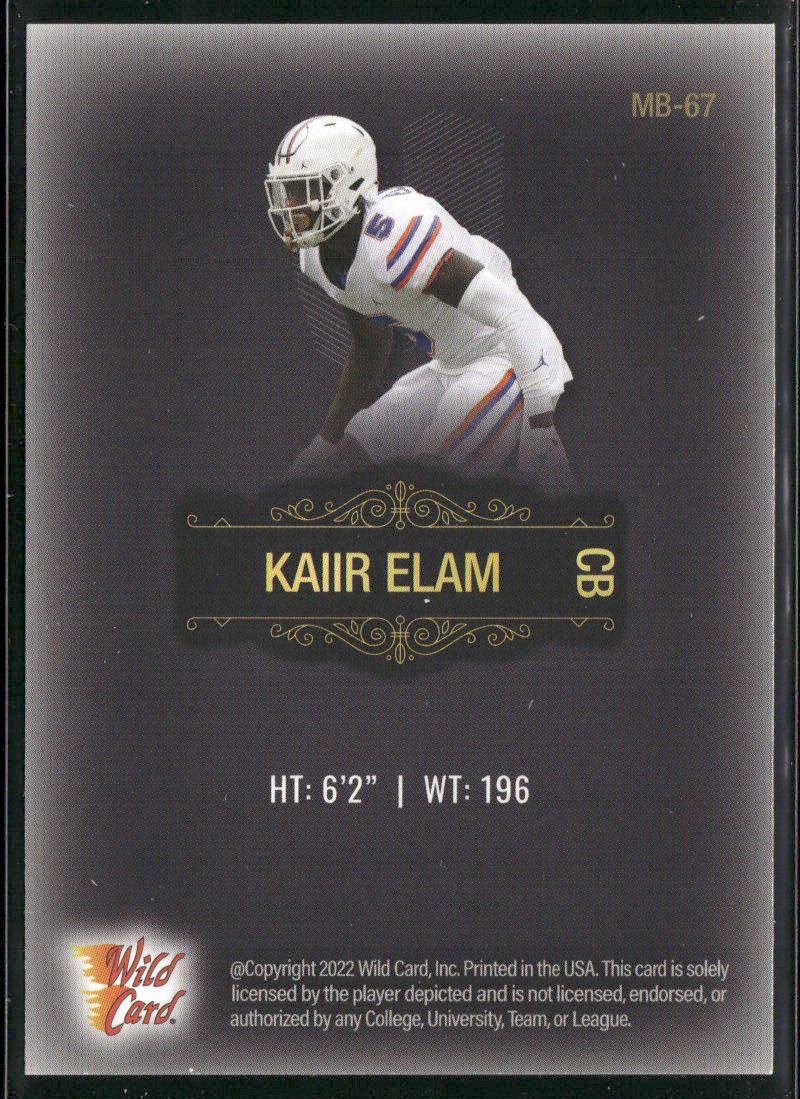 Kaiir Elam 2022 Wild Card Matte Black #MB-67 Florida Gators