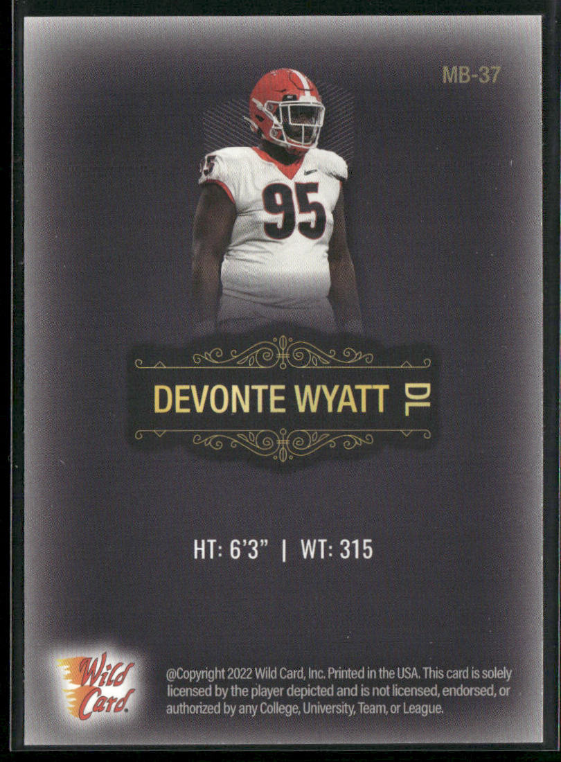 Devonte Wyatt 2022 Wild Card Matte Black #MB-37 Georgia Bulldogs