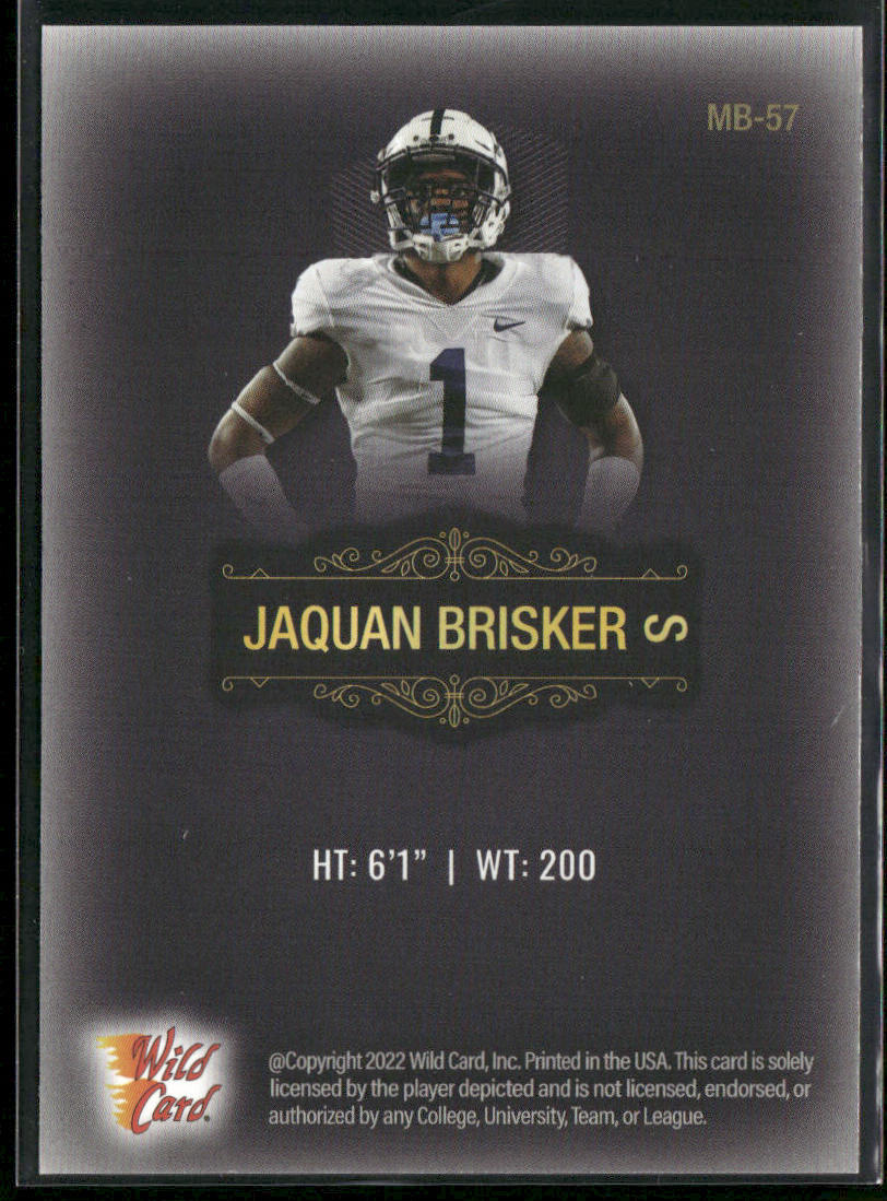 Jaquan Brisker 2022 Wild Card Matte Black #MB-57 Penn State Nittany Lions