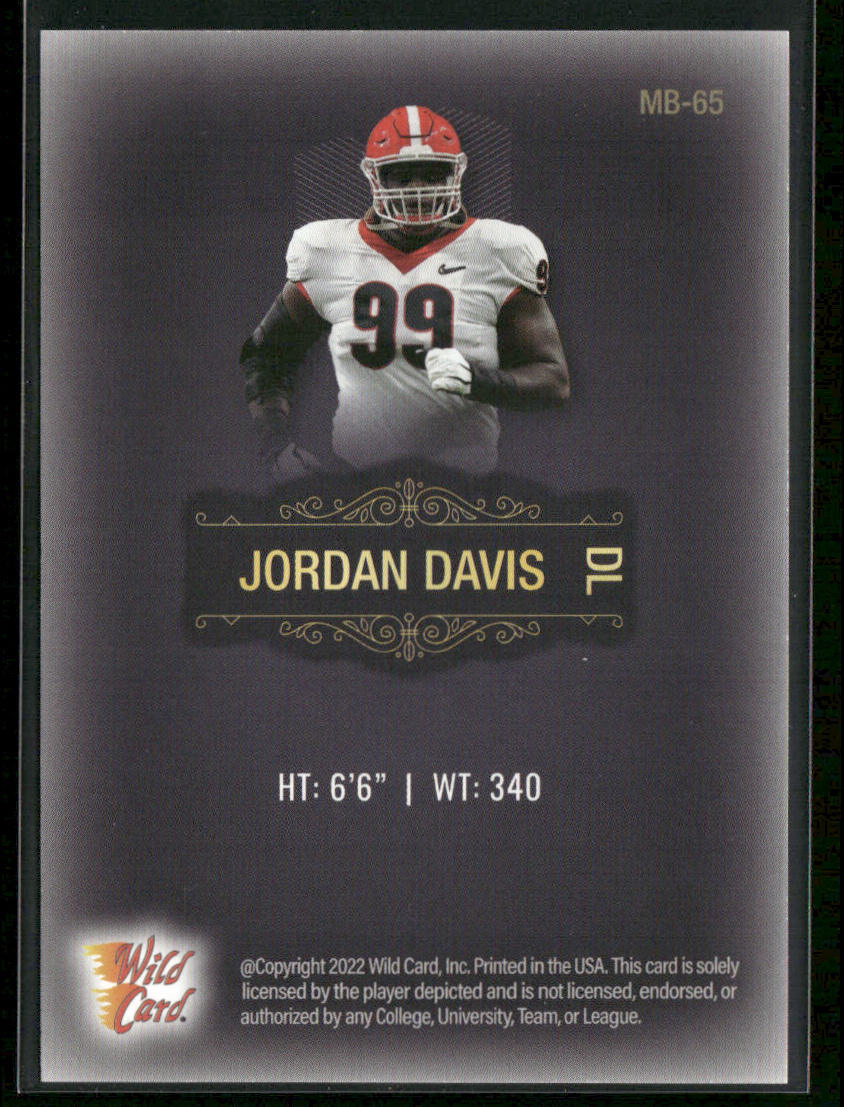 Jordan Davis 2022 Wild Card Matte Black #MB-65 Georgia Bulldogs