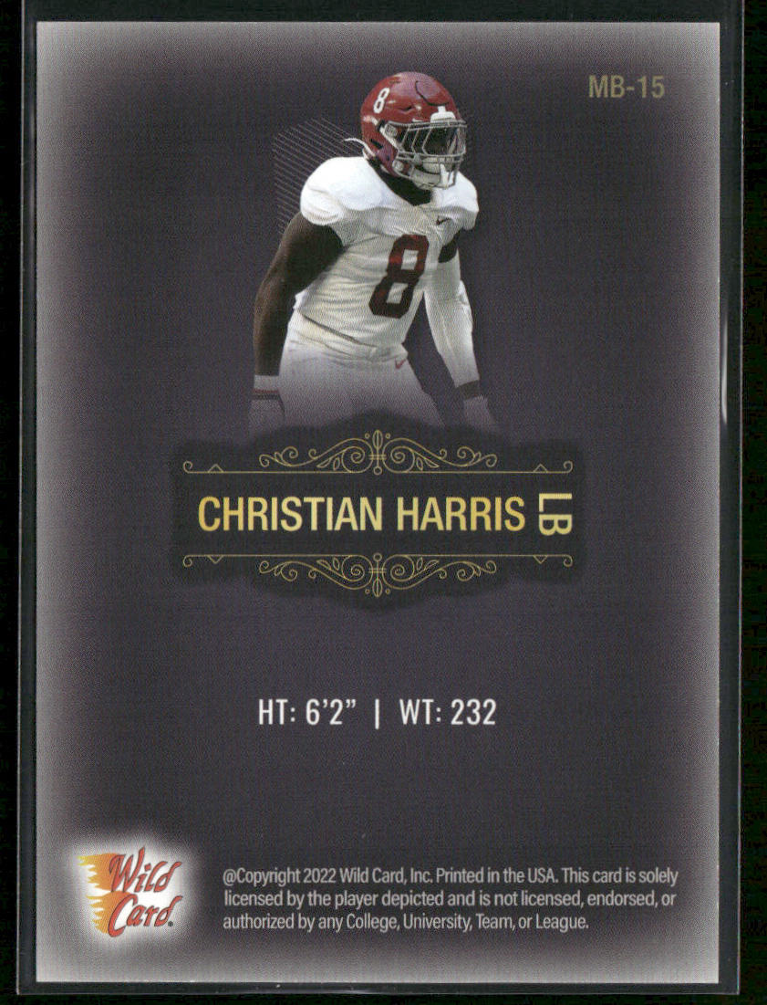 Christian Harris 2022 Wild Card Matte Black #MB-15 Alabama Crimson Tide