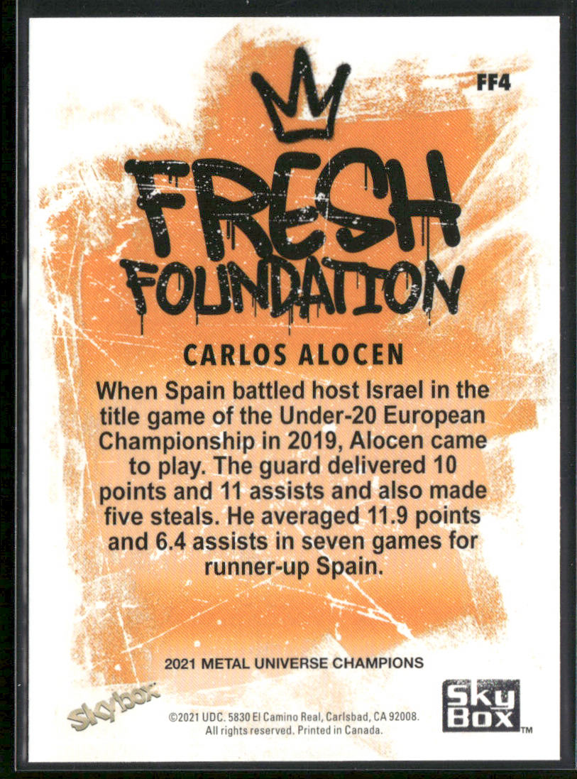 Carlos Alocen 2021 SkyBox Metal Universe Champions Fresh Foundation #FF4 back