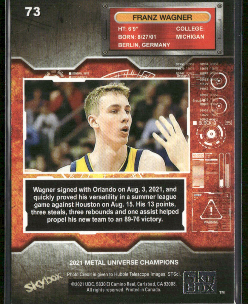 Franz Wagner 2021 SkyBox Metal Universe Champions #73 back