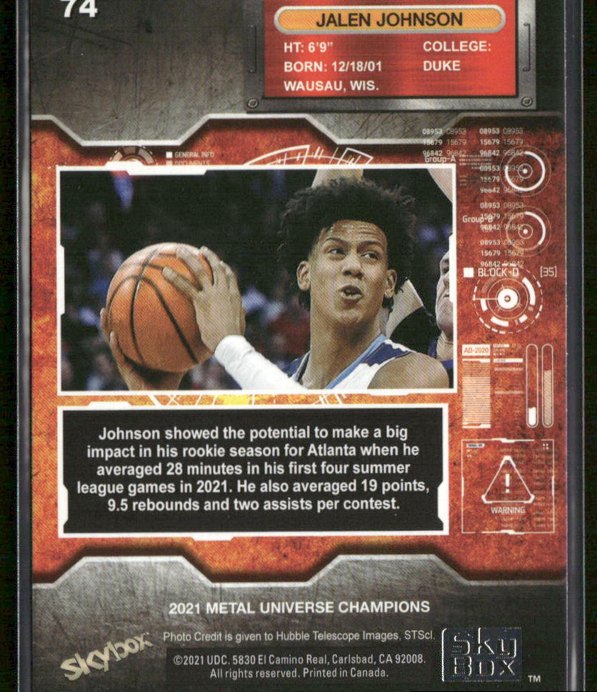 Jalen Johnson 2021 SkyBox Metal Universe Champions Copper #74