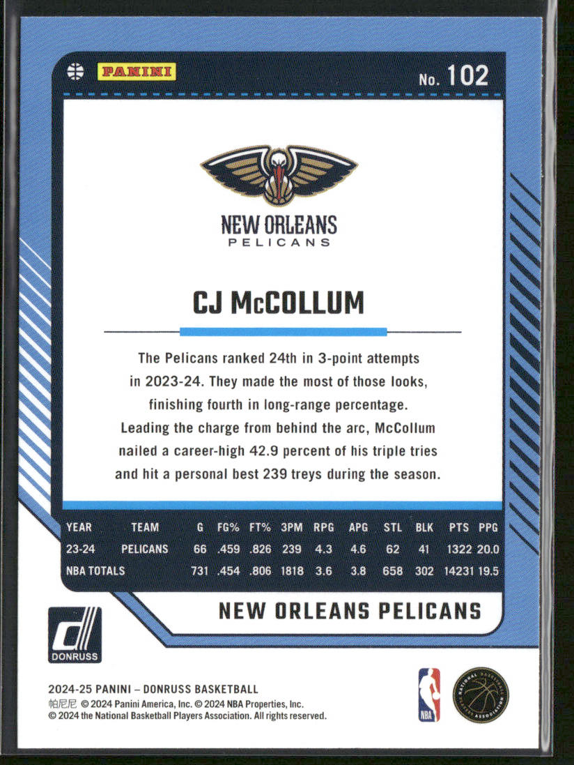 CJ McCollum 2024-25 Donruss #102 New Orleans Pelicans