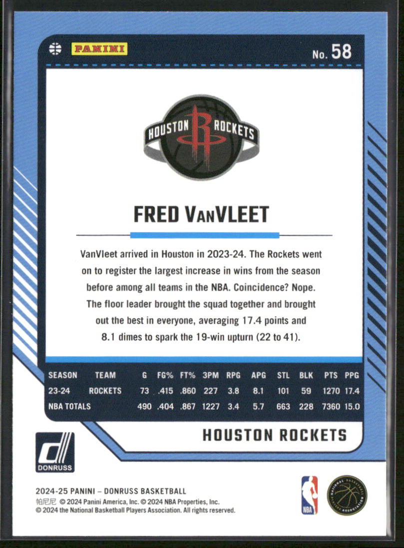 Fred VanVleet 2024-25 Donruss #58 Houston Rockets