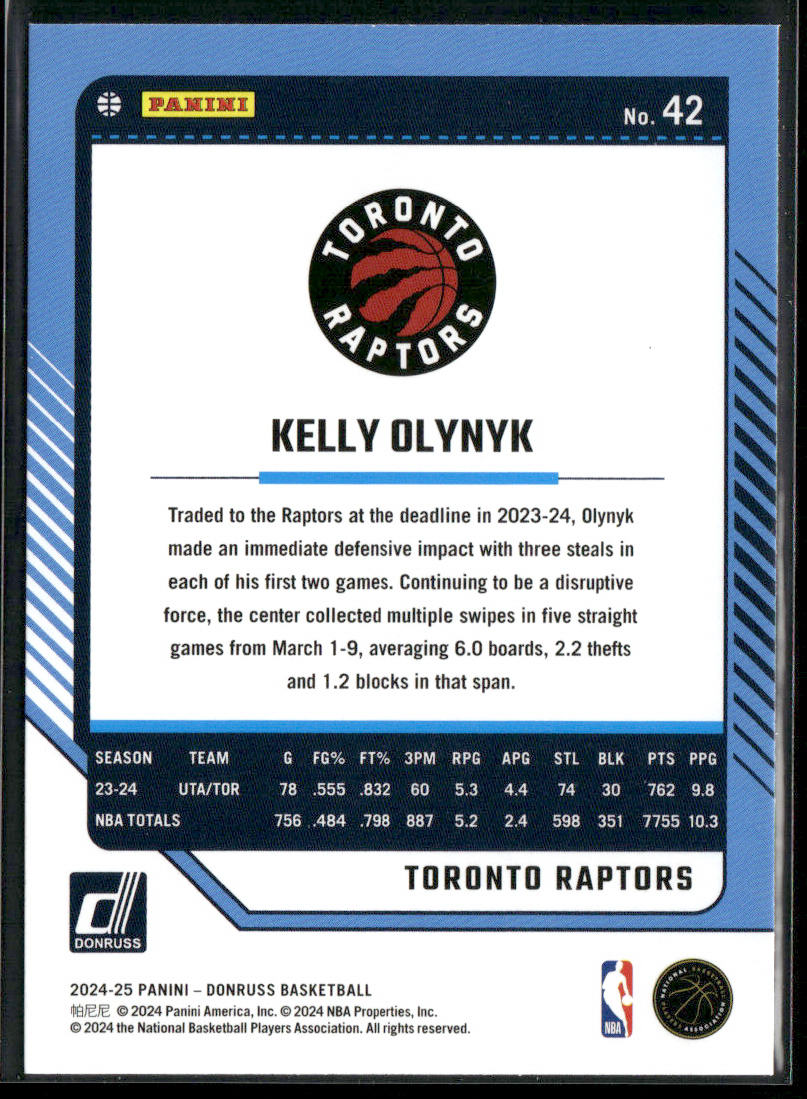Kelly Olynyk 2024-25 Donruss #42 Toronto Raptors