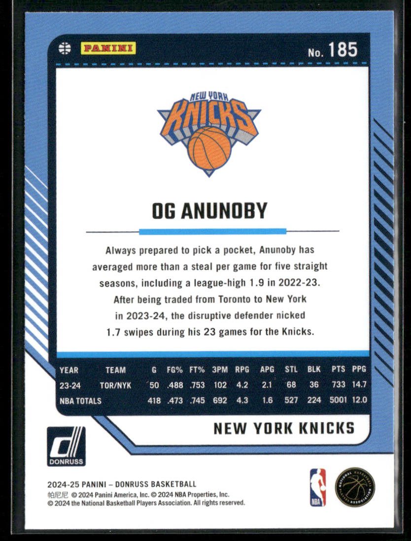 OG Anunoby 2024-25 Donruss #185 New York Knicks