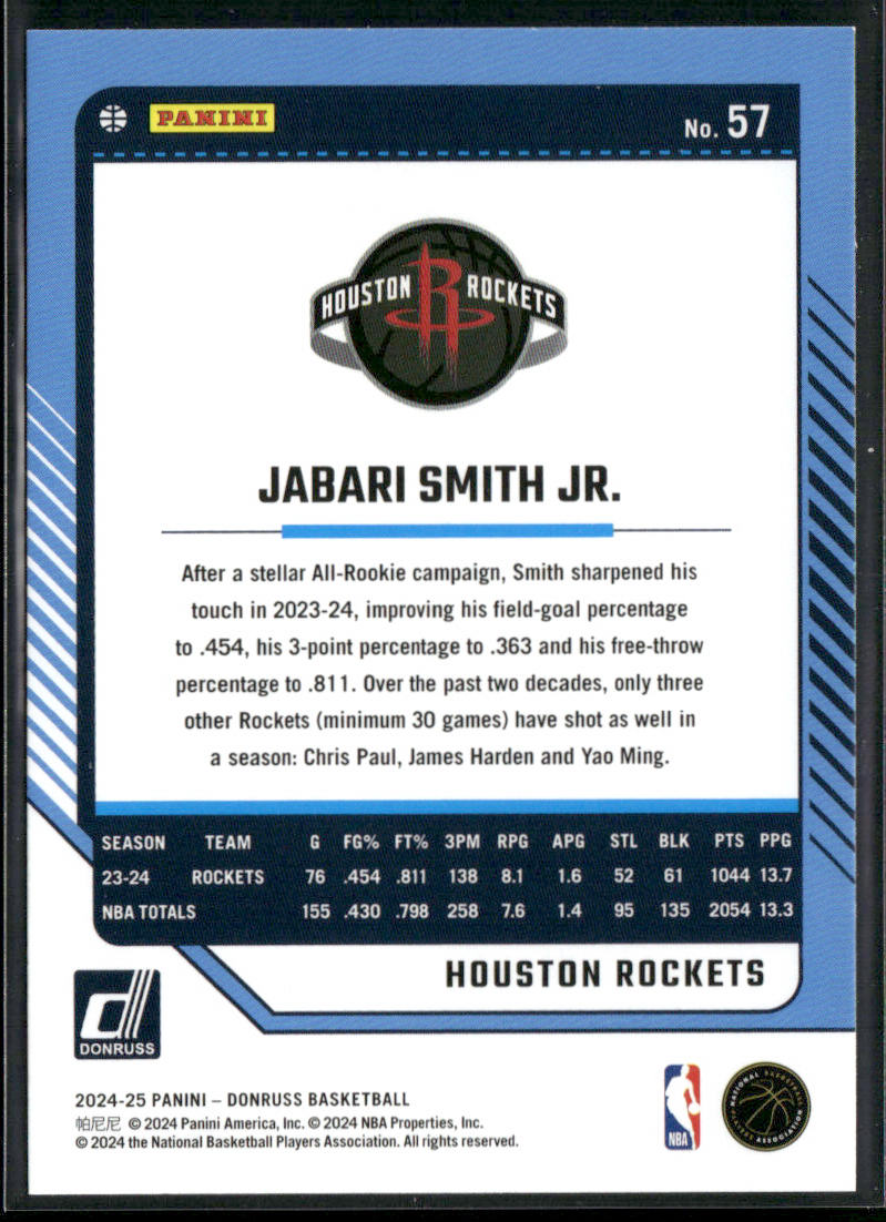 Jabari Smith Jr. 2024-25 Donruss #57 Houston Rockets