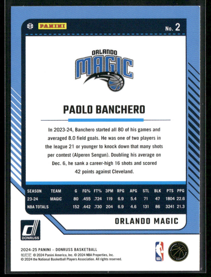 Paolo Banchero 2024-25 Donruss #2 Orlando Magic