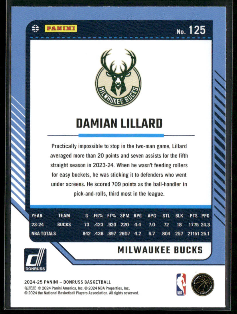 Damian Lillard 2024-25 Donruss #125 Milwaukee Bucks