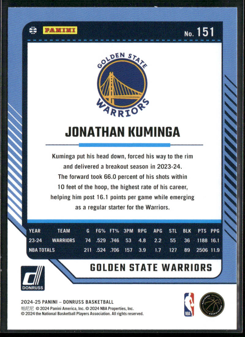 Jonathan Kuminga 2024-25 Donruss #151 Golden State Warriors