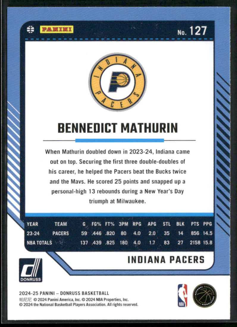 Bennedict Mathurin 2024-25 Donruss #127 Indiana Pacers
