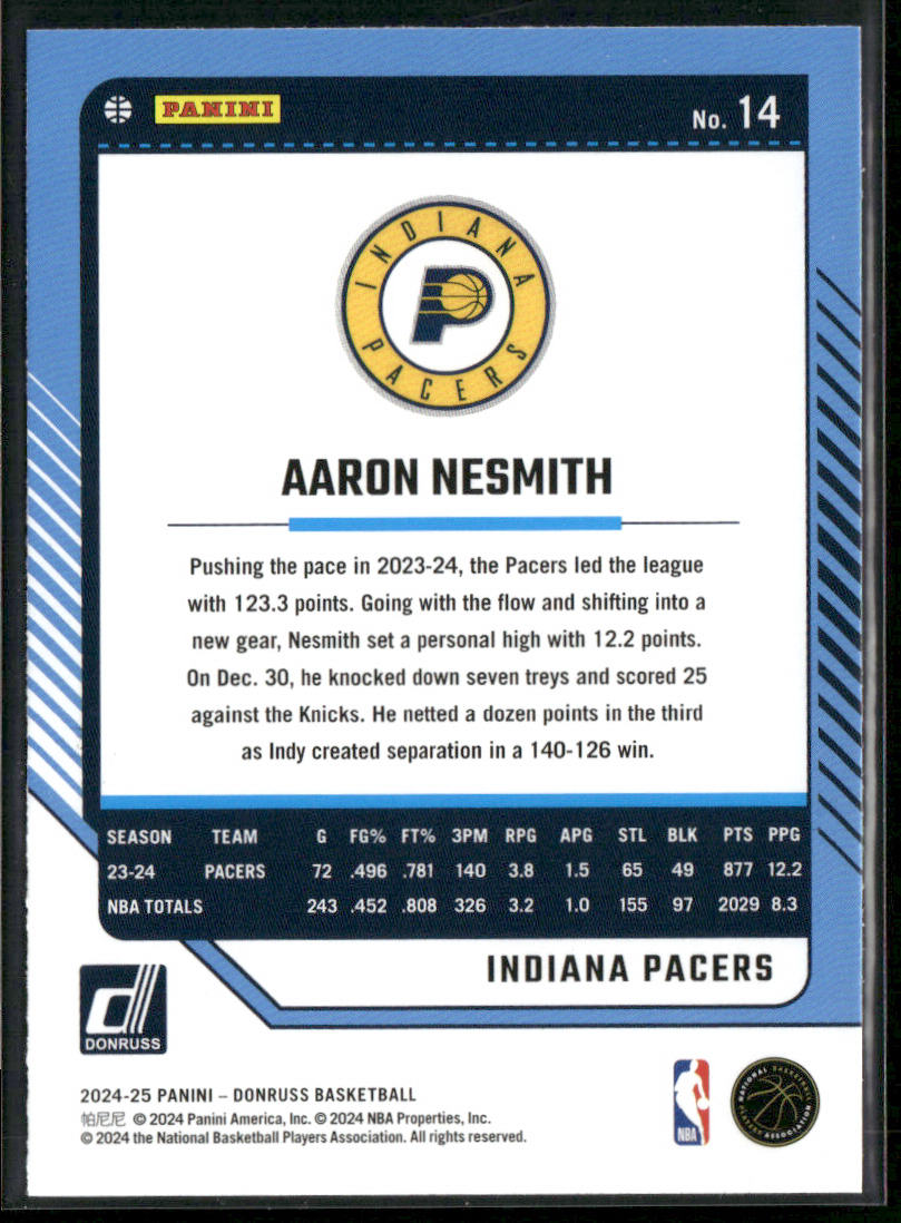 Aaron Nesmith 2024-25 Donruss #14 Indiana Pacers