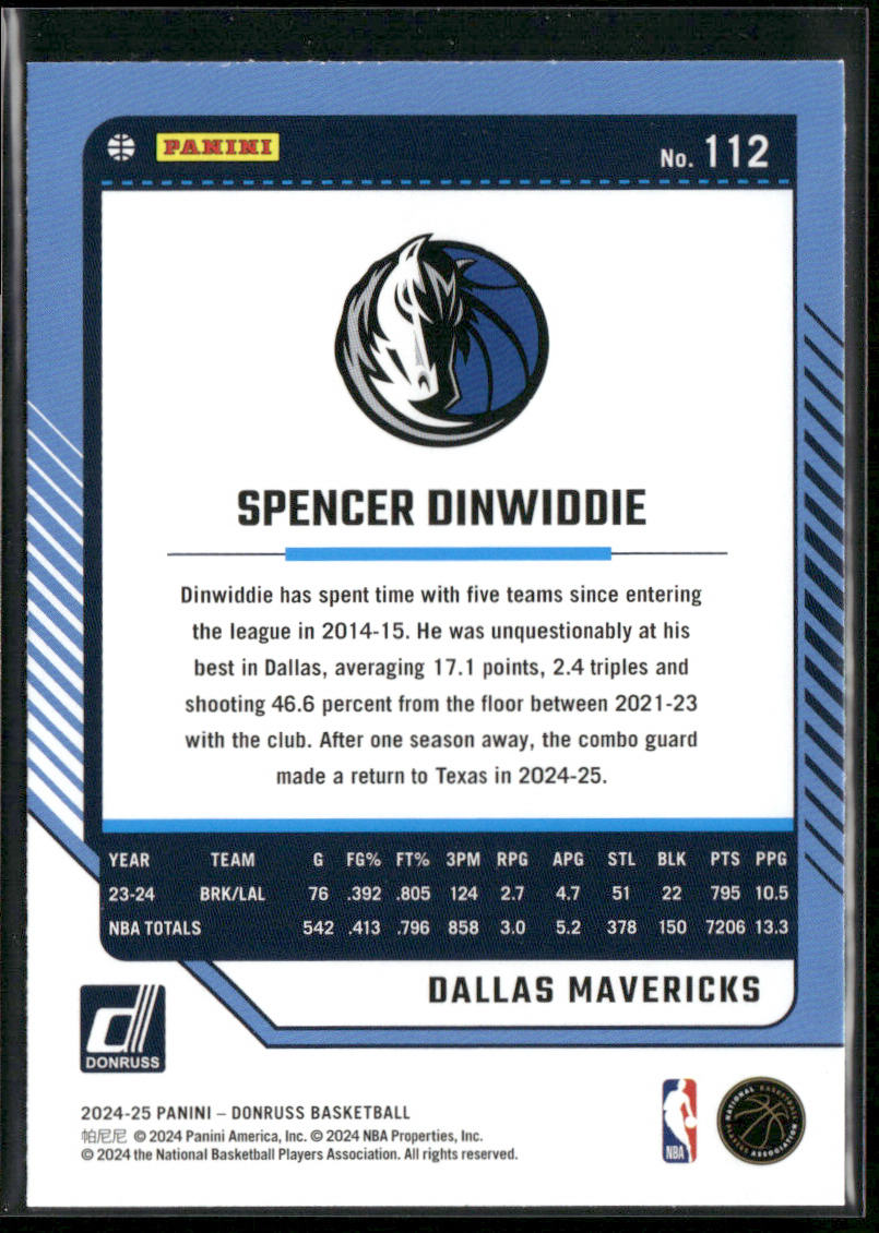 Spencer Dinwiddie 2024-25 Donruss #112 Dallas Mavericks