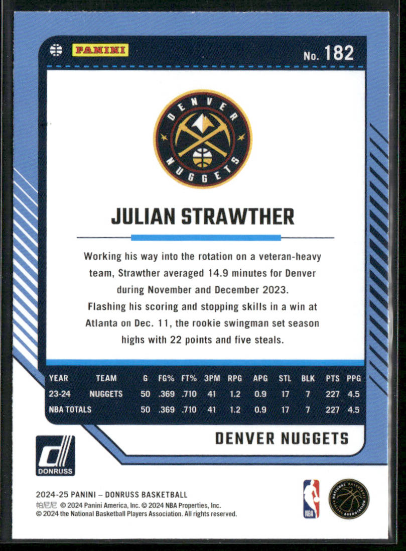 Julian Strawther 2024-25 Donruss #182 Denver Nuggets