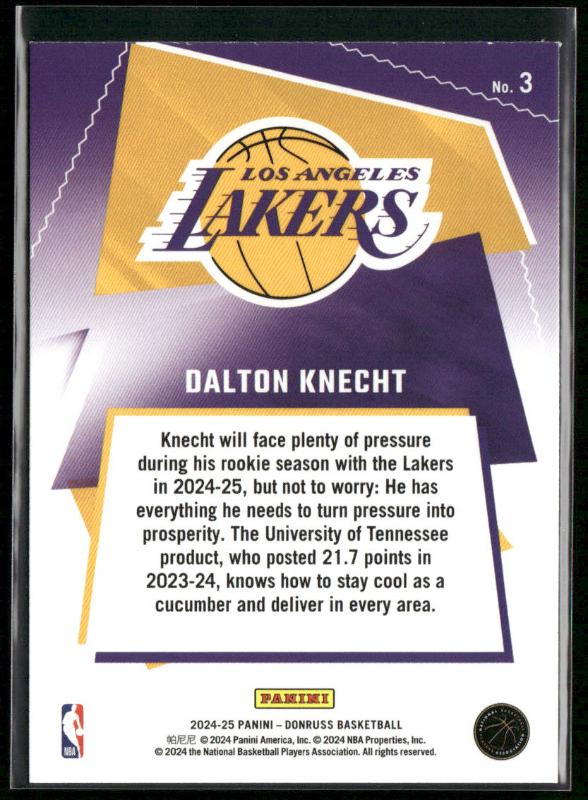 Dalton Knecht 2024-25 Donruss Great X-Pectations #3 Los Angeles Lakers