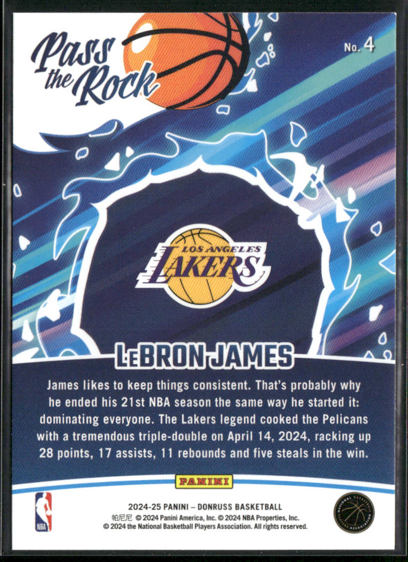 LeBron James 2024-25 Donruss Pass the Rock #4 Los Angeles Lakers