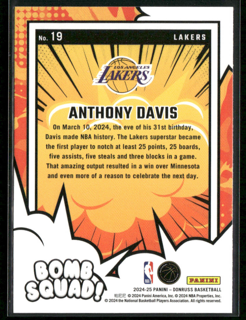 Anthony Davis 2024-25 Donruss Bomb Squad #19 Los Angeles Lakers