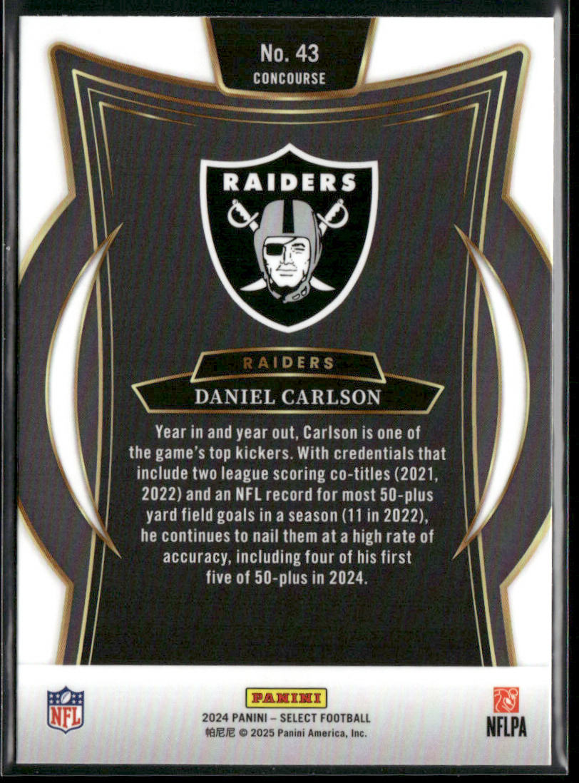 Daniel Carlson 2024 Panini Select #43 Las Vegas Raiders back