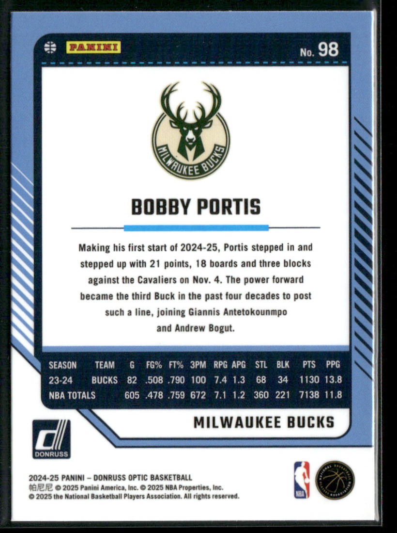 Bobby Portis 2024-25 Donruss Optic #98 Milwaukee Bucks