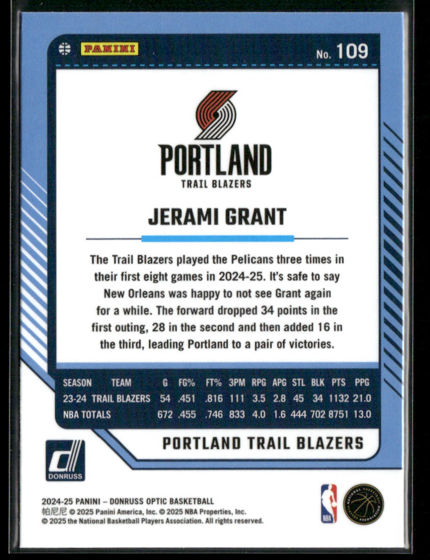 Jerami Grant 2024-25 Donruss Optic #109 Portland Trail Blazers