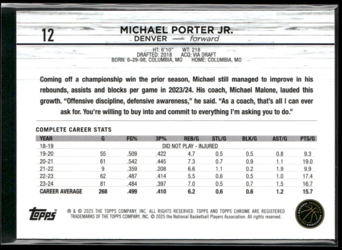 Michael Porter Jr. 2024-25 Topps Chrome #12 Denver Nuggets