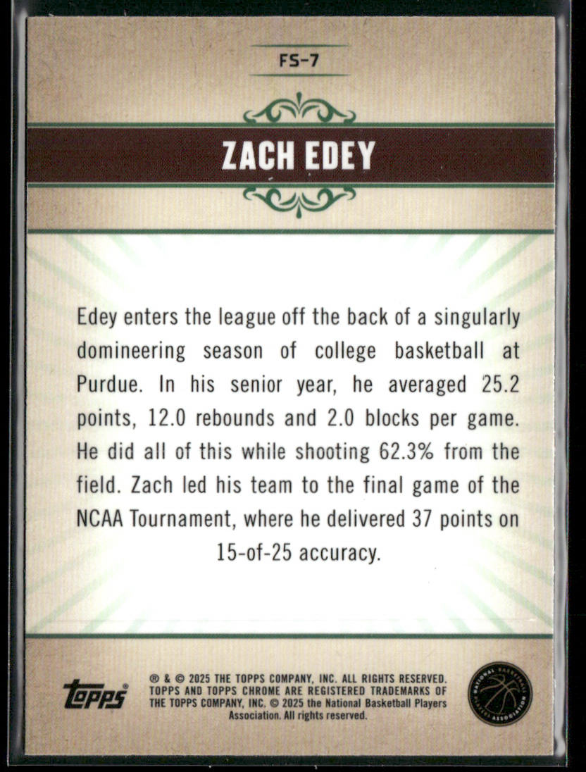 Zach Edey 2024-25 Topps Chrome Fresh Start #FS-7 Memphis Grizzlies