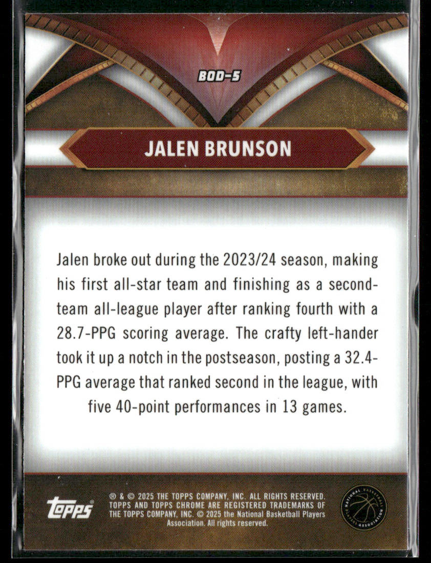 Jalen Brunson 2024-25 Topps Chrome Ball of Duty Green Refractor #BOD-5 Knicks