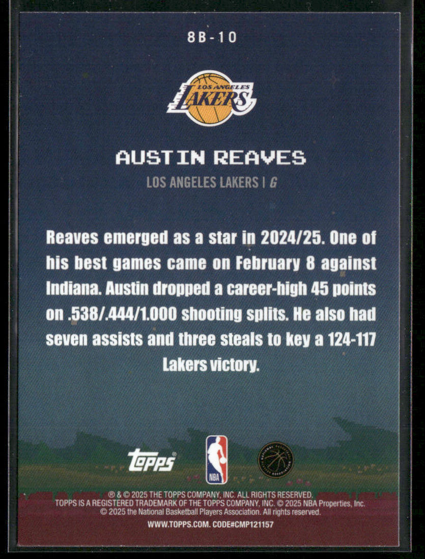 Austin Reaves 2025-26 Topps - 8-Bit Ballers Purple Holo Foil #8B-10 SN Lakers