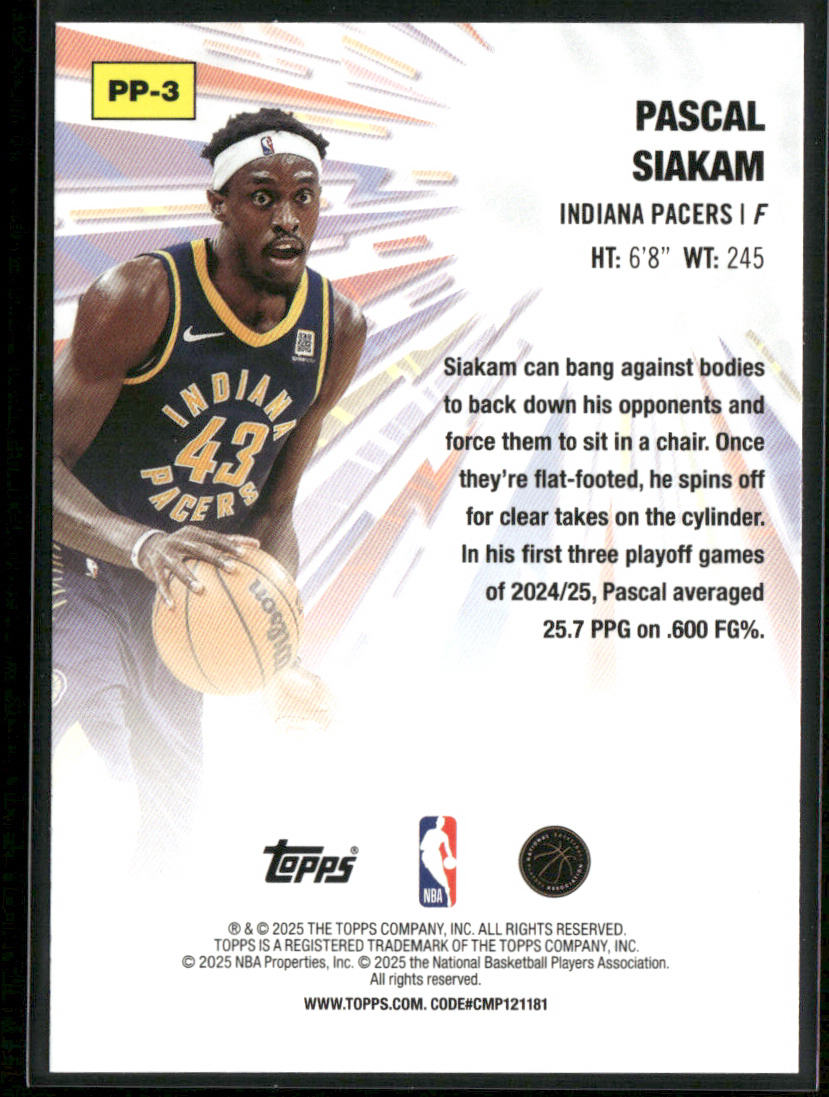 Pascal Siakam 2025-26 Topps - Power Players #PP-3 Indiana Pacers back