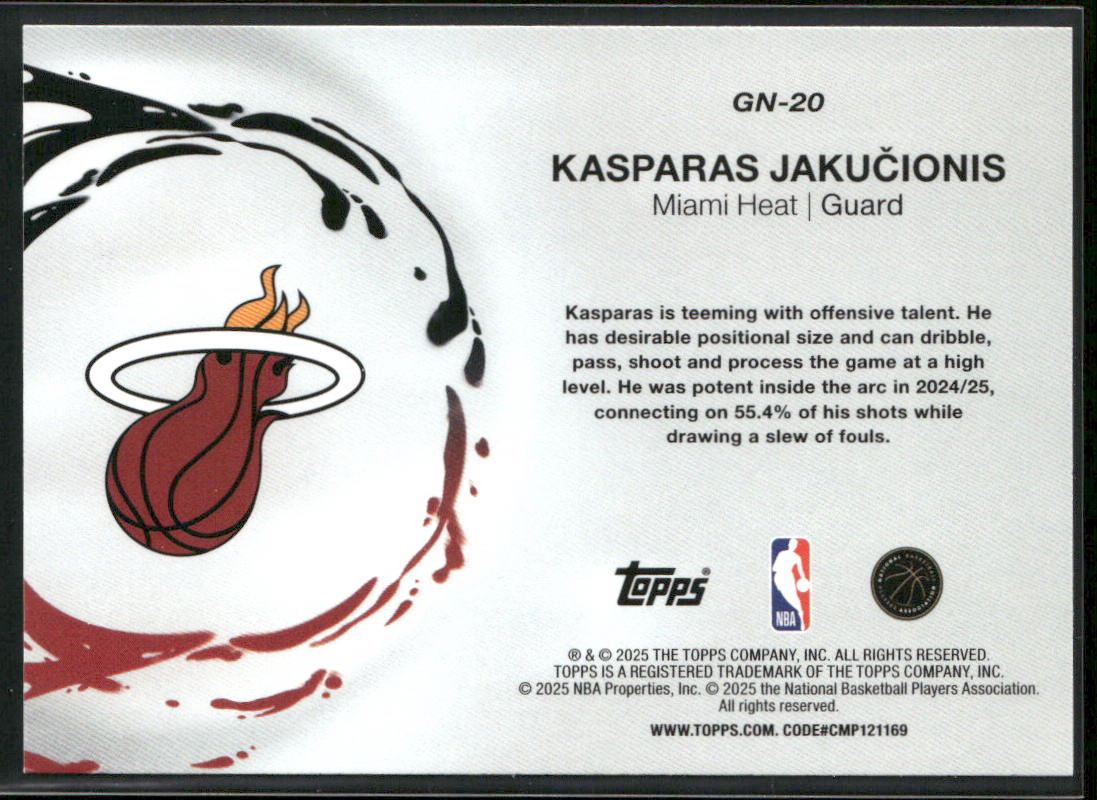 Kasparas Jakučionis 2025-26 Topps - Generation Now #GN-20 Miami Heat back