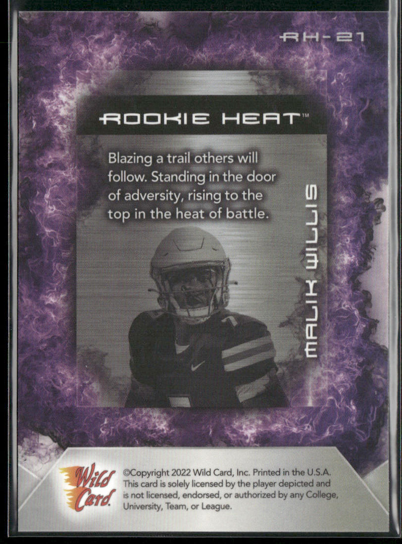 Malik Willis 2022 Wild Card Matte Rookie Heat White/Purple #RH-21 Liberty Flames