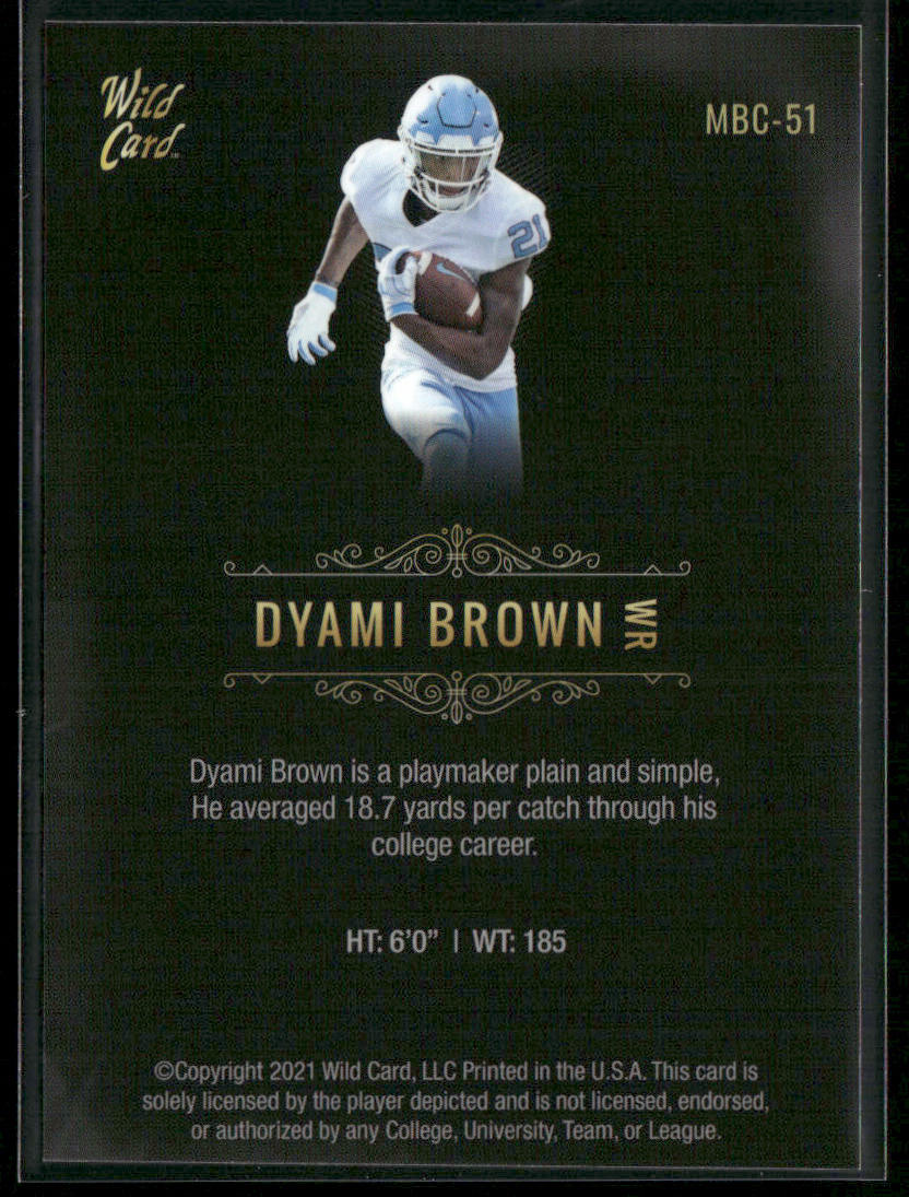 Dyami Brown 2021 Wild Card Matte White Black #MBC-51 North Carolina Tar Heels