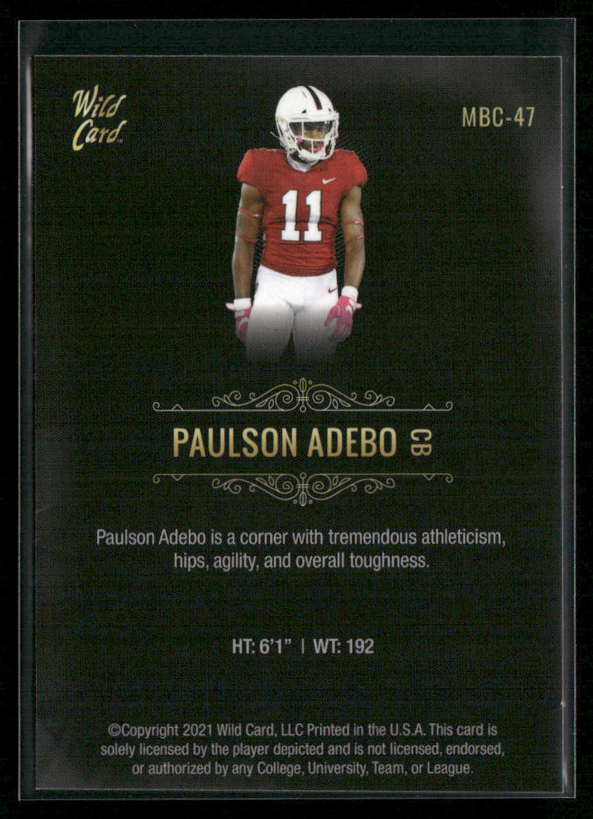 Paulson Adebo 2021 Wild Card Matte White Black #MBC-47 Stanford Cardinal