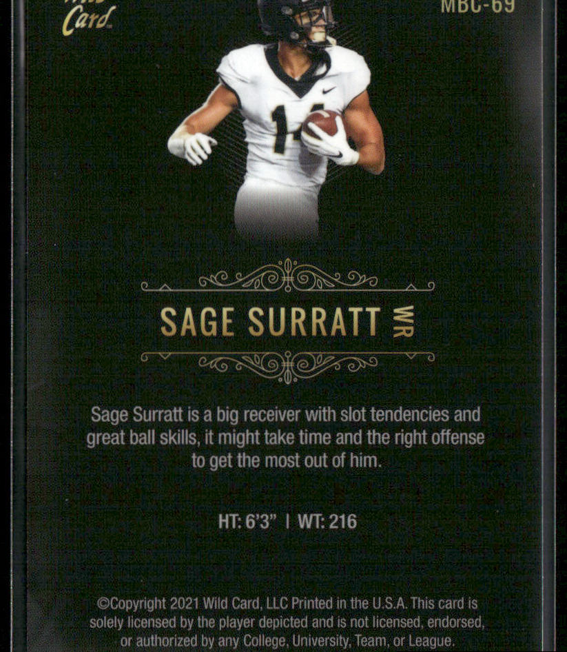 Sage Surratt 2021 Wild Card Matte White Black #MBC-69 Wake Forest Demon Deacons