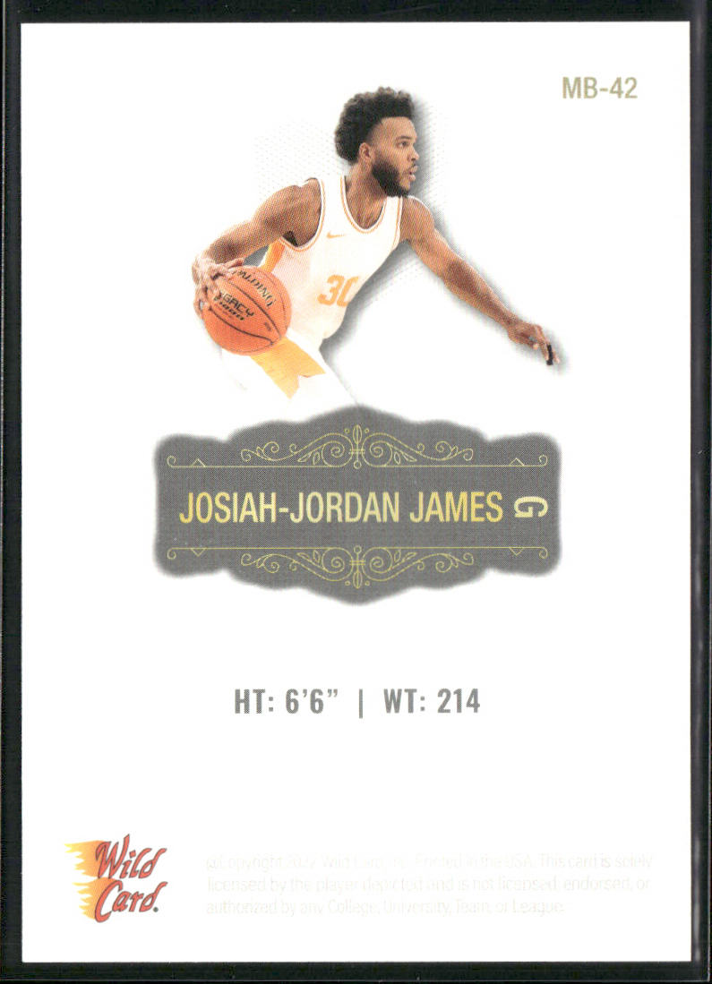 Josiah-Jordan James 2022 Wild Card Matte White #MB-42 Tennessee Volunteers back