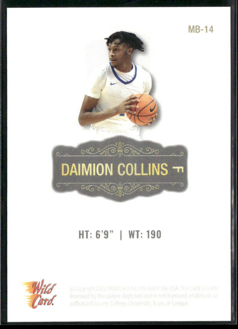 Daimion Collins 2022 Wild Card Matte White #MB-14 Kentucky Wildcats back