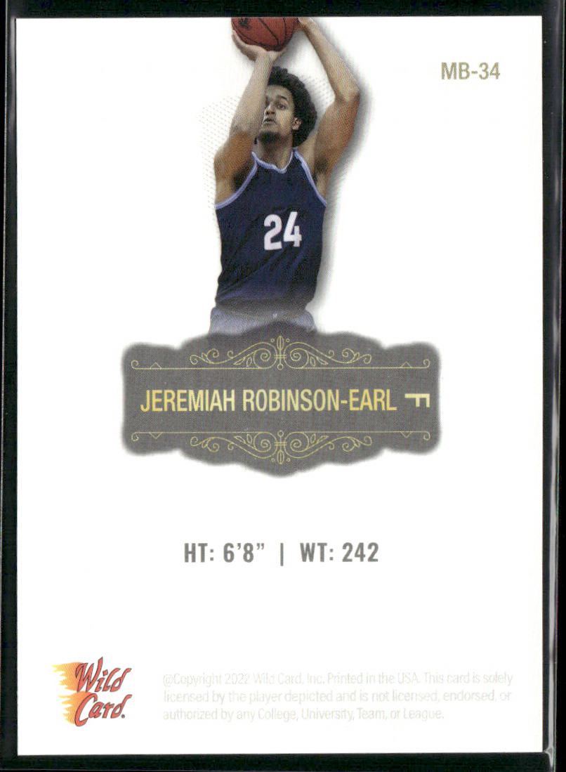 Jeremiah Robinson-Earl 2022 Wild Card Matte White #MB-34 Villanova Wildcats back